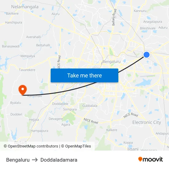 Bengaluru to Doddaladamara map