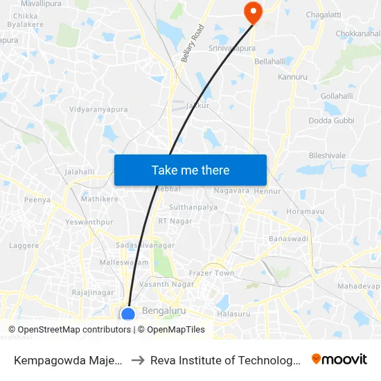Kempagowda Majestic Bus stand to Reva Institute of Technology and Management map