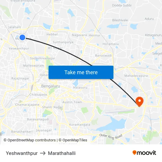Yeshwanthpur to Marathahalli map
