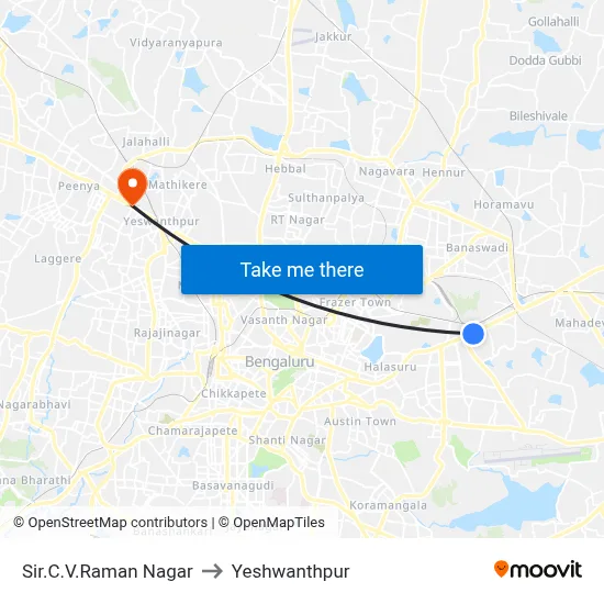Sir.C.V.Raman Nagar to Yeshwanthpur map