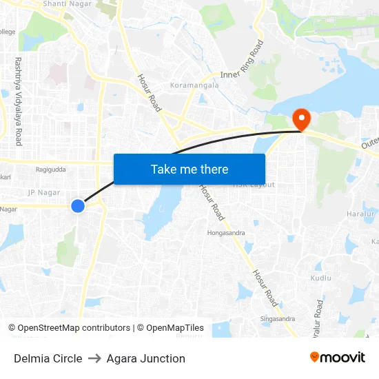 Delmia Circle to Agara Junction map