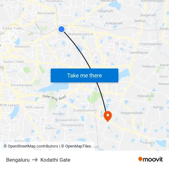 Bengaluru to Kodathi Gate map