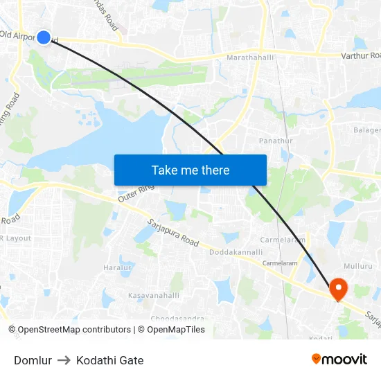 Domlur to Kodathi Gate map