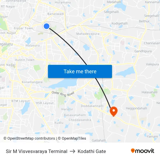 Sir M Visvesvaraya Terminal to Kodathi Gate map