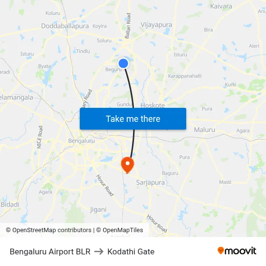 Bengaluru Airport BLR to Kodathi Gate map