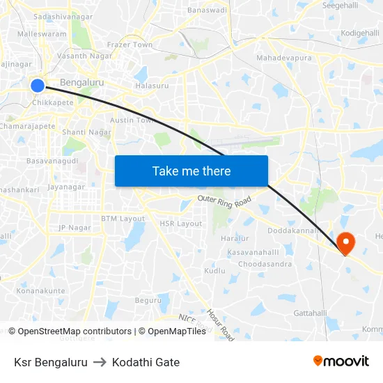 Ksr Bengaluru to Kodathi Gate map