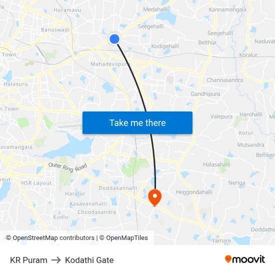 KR Puram to Kodathi Gate map