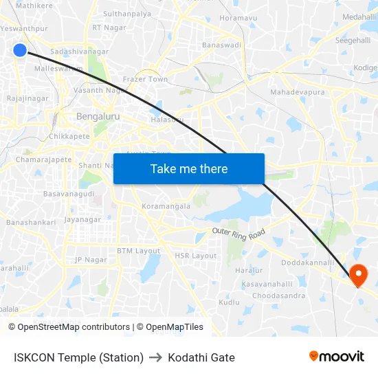 ISKCON Temple (Station) to Kodathi Gate map