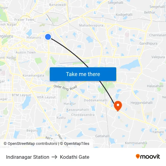 इंदिरानगर स्टेशन to कोडाथी गेट map
