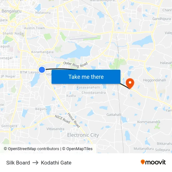 Silk Board to Kodathi Gate map