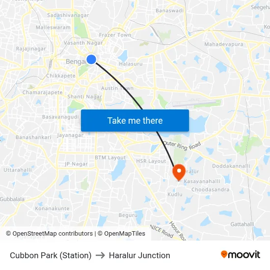 Cubbon Park (Station) to Haralur Junction map