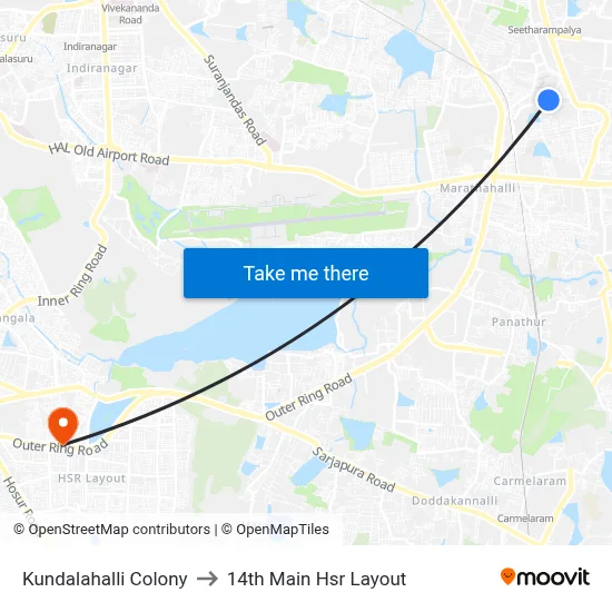 Kundalahalli Colony to 14th Main Hsr Layout map