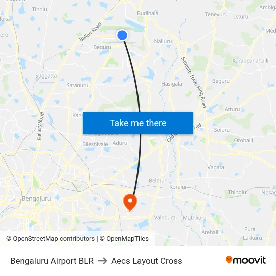 Bengaluru Airport BLR to Aecs Layout Cross map