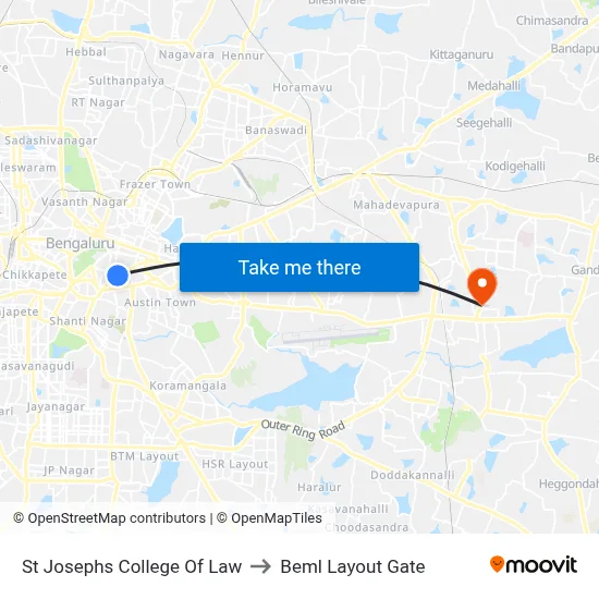 St Josephs College Of Law to Beml Layout Gate map