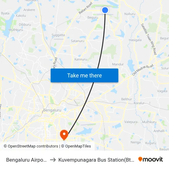 Bengaluru Airport BLR to Kuvempunagara Bus Station(Btm Layout) map