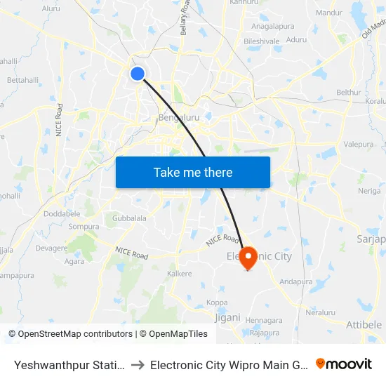 Yeshwanthpur Station to Electronic City Wipro Main Gate map