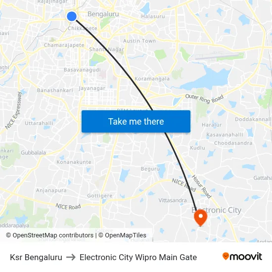 Ksr Bengaluru to Electronic City Wipro Main Gate map