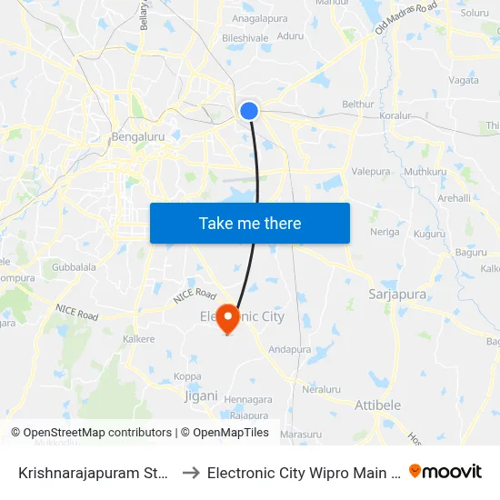 Krishnarajapuram Station to Electronic City Wipro Main Gate map