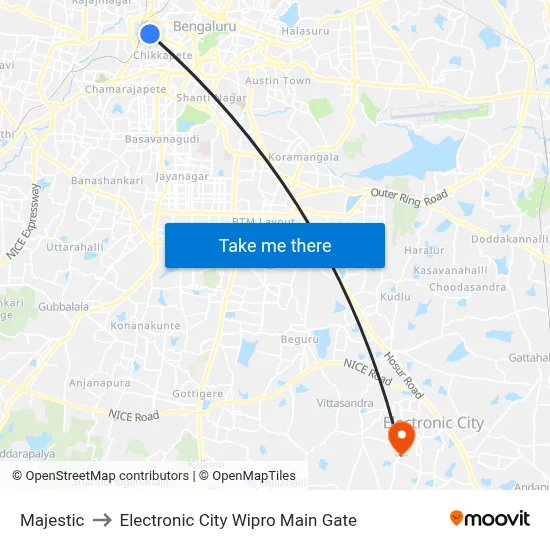 Majestic to Electronic City Wipro Main Gate map