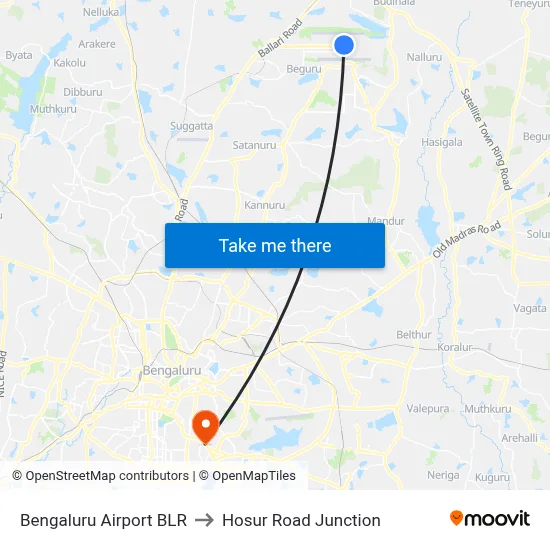 Bengaluru Airport BLR to Hosur Road Junction map