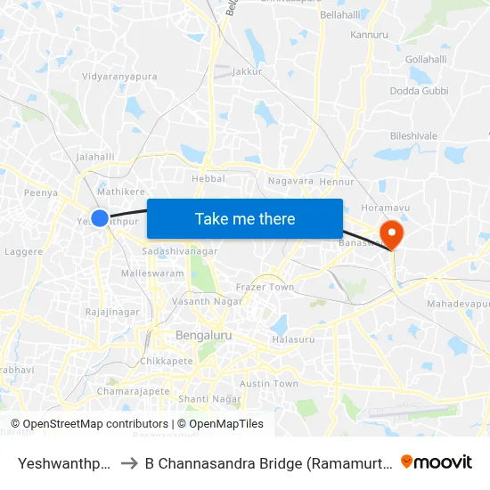 येशवंतपुर स्टेशन to बी चन्नसंद्र ब्रिज (राममूर्ति नगर रिंग रोड) map