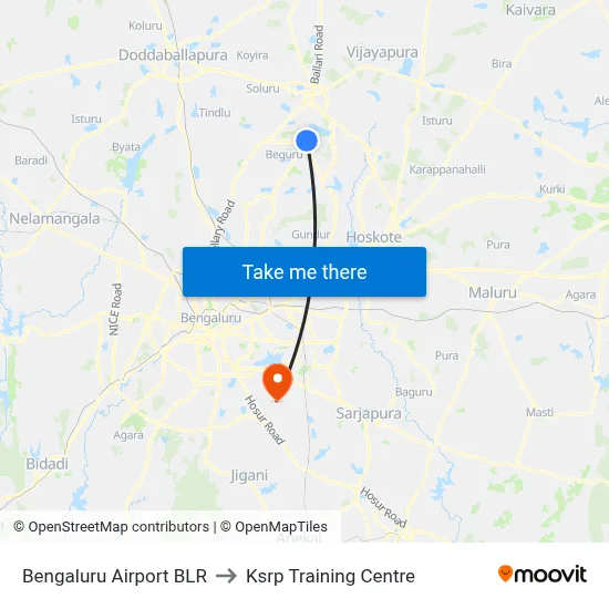 Bengaluru Airport BLR to Ksrp Training Centre map