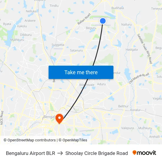 Bengaluru Airport BLR to Shoolay Circle Brigade Road map