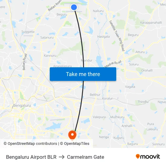 Bengaluru Airport BLR to Carmelram Gate map
