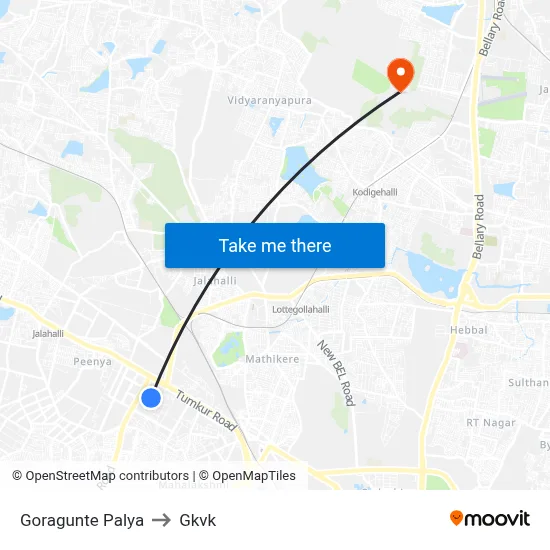 Goragunte Palya to Gkvk map
