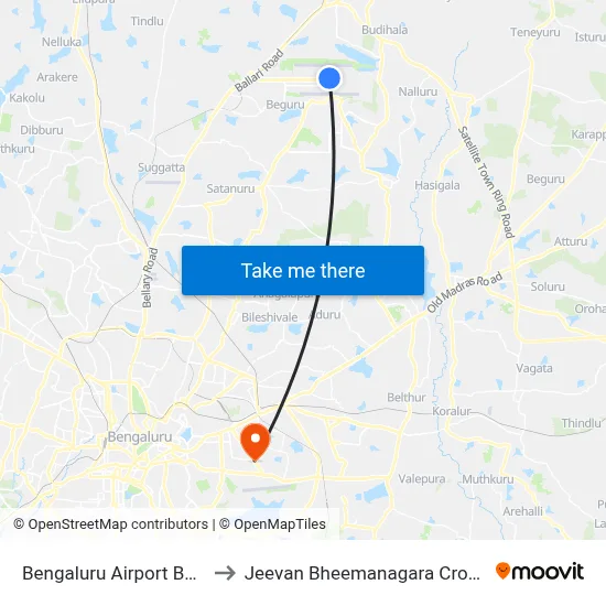 Bengaluru Airport BLR to Jeevan Bheemanagara Cross map