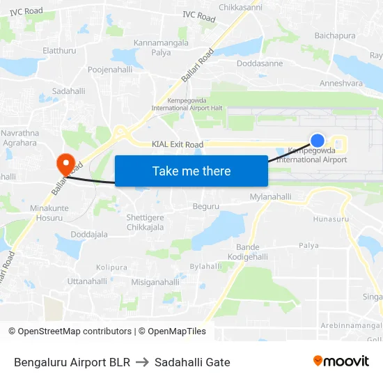 Bengaluru Airport BLR to Sadahalli Gate map