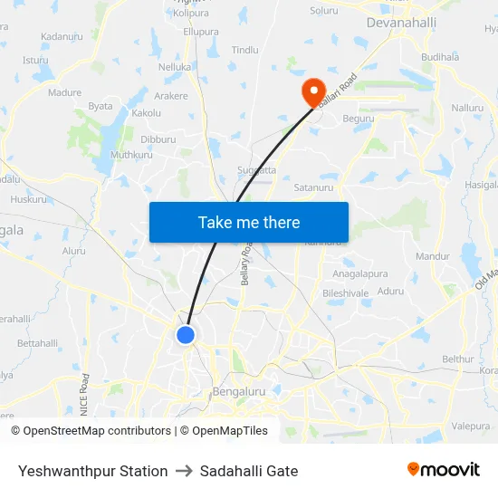Yeshwanthpur Station to Sadahalli Gate map