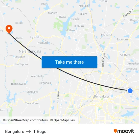 Bengaluru to T Begur map