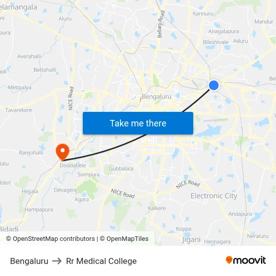 Bengaluru to Rr Medical College map