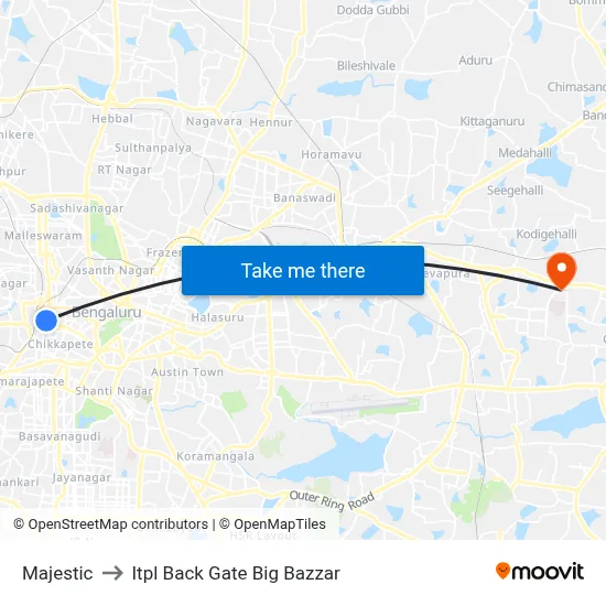 Majestic to Itpl Back Gate Big Bazzar map