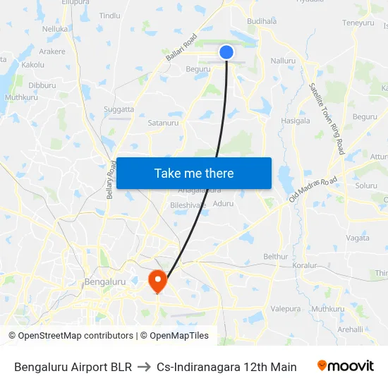 Bengaluru Airport BLR to Cs-Indiranagara 12th Main map