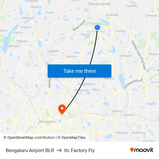 Bengaluru Airport BLR to Itc Factory Fly map