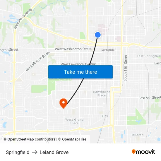Springfield to Leland Grove map