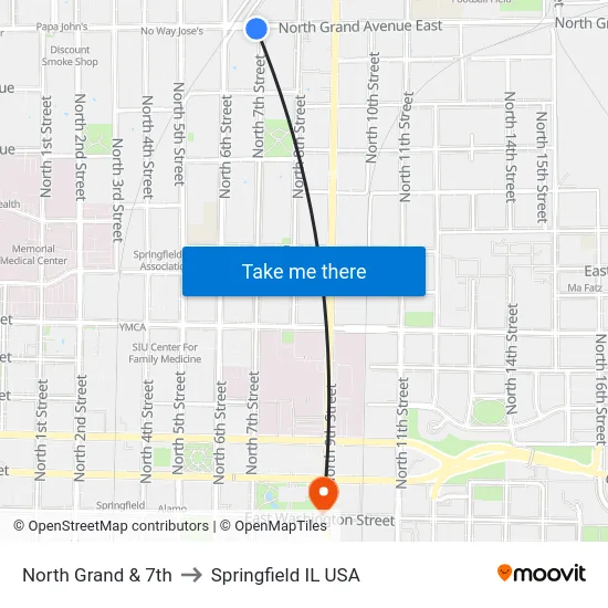 North Grand & 7th to Springfield IL USA map
