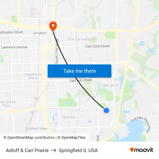 Adloff & Carl Prairie to Springfield IL USA map