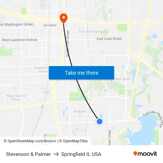 Stevenson & Palmer to Springfield IL USA map