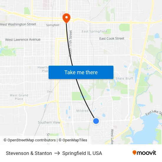 Stevenson & Stanton to Springfield IL USA map