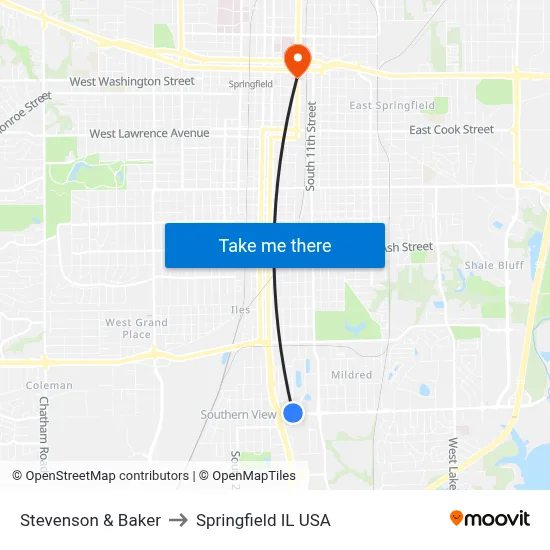 Stevenson & Baker to Springfield IL USA map