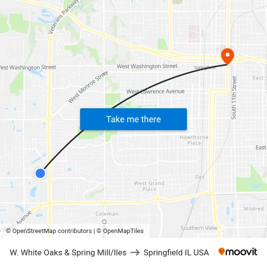 W. White Oaks & Spring Mill/Iles to Springfield IL USA map