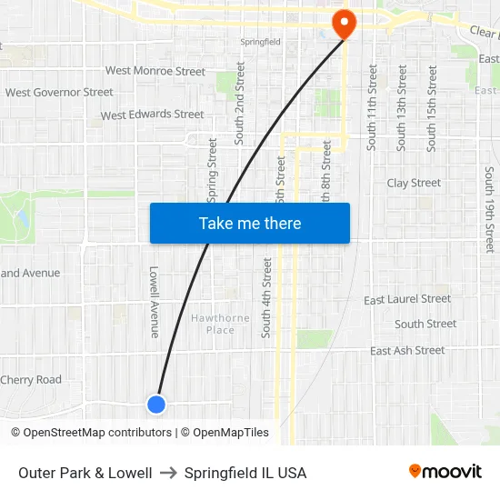 Outer Park & Lowell to Springfield IL USA map