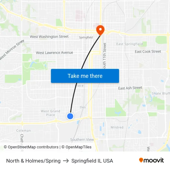 North & Holmes/Spring to Springfield IL USA map