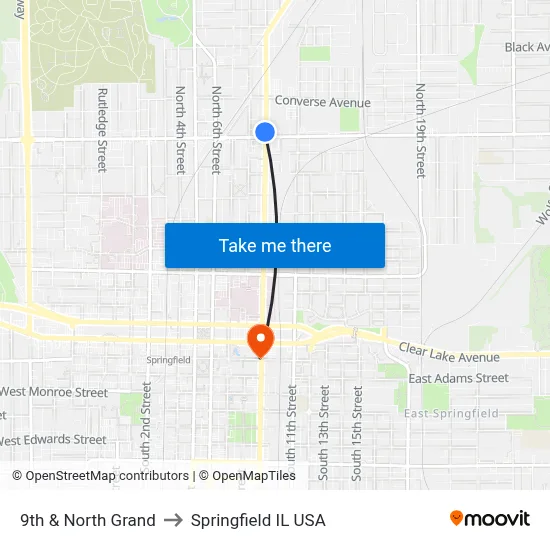 9th & North Grand to Springfield IL USA map