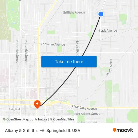 Albany & Griffiths to Springfield IL USA map