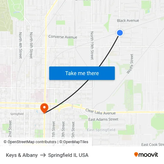 Keys & Albany to Springfield IL USA map