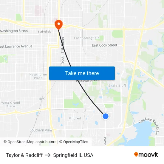 Taylor & Radcliff to Springfield IL USA map